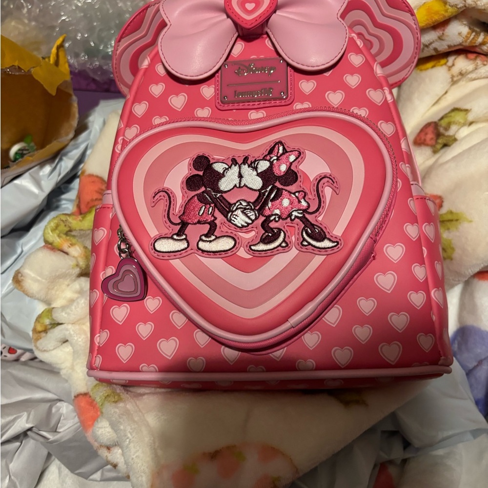 Disney Pink Heart Backpack with Minnie and Mickey